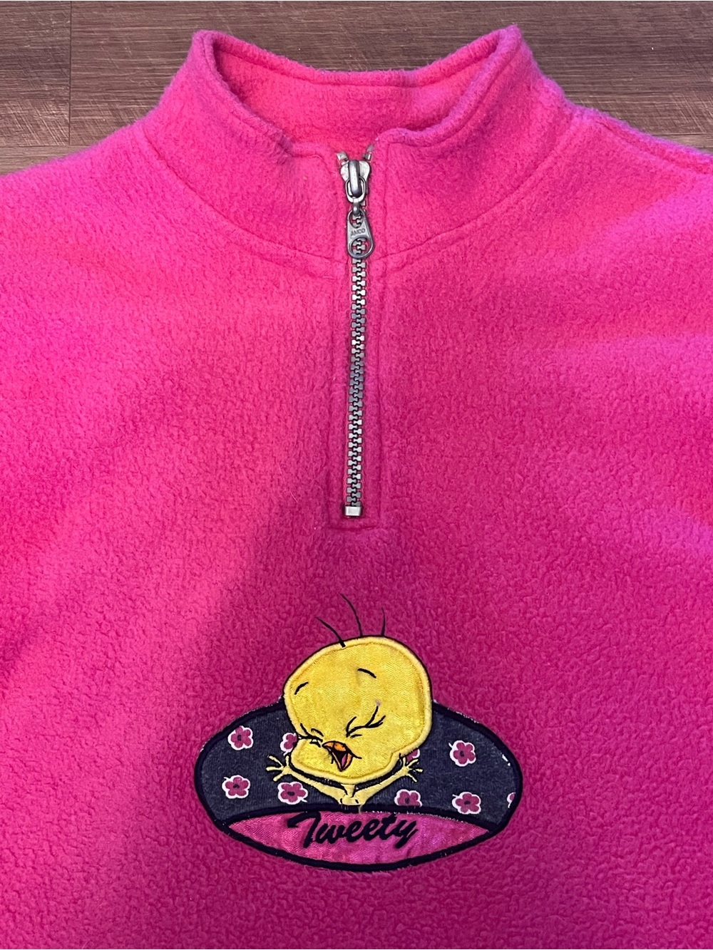 Vintage Looney Tunes Tweety Bird Pink Fleece Quarter Zip Pullover 4T Nostalgic